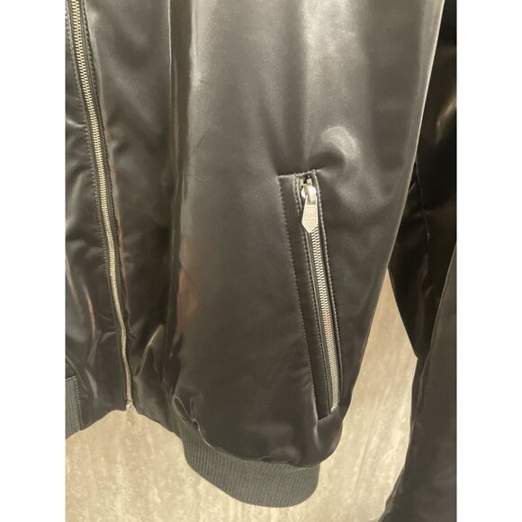 Hermes Mens Black Satin Bomber Jacket With Zippered Pockets & Ribbed Collar/Cuff - Picture 9 of 12